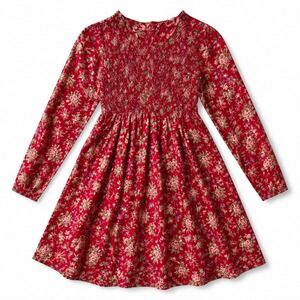 Cornelloki Floral Smocked Dress Girls 11/12 Red Vintage 90s Cottagecore